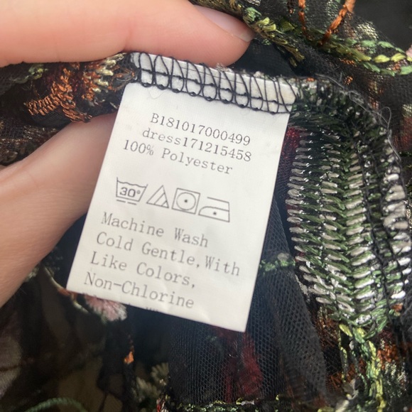 Sheer Floral Embroidered Garden Dress with Black Slip - Picture 5 of 6